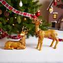 Reindeer Christmas Decoration, 2PCS Deer Christmas Decor, Reindeer Figurines for Christmas Decor, Small Decorative Deer Figurines for Indoor Christmas Table Mantle Decorations (Pine Cone Golden)