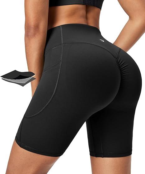 IUGA Gym Shorts Women Scrunch Butt Lifting Tummy Control Biker Shorts with Pockets High Waist Yoga Booty Workout Running 6" L