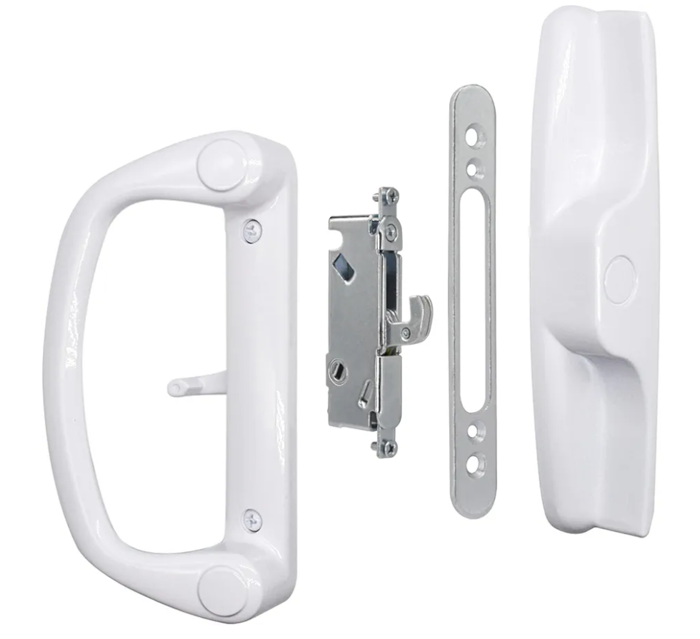Sliding Glass Patio Door Handle Replacement Set with Mortise Lock 45° Keyway, Non-Keyed Pull Handles, Fits 3-15/16" Hole Spacing, 1-1/4" to 2" Thick Doors, Non-Handed, White