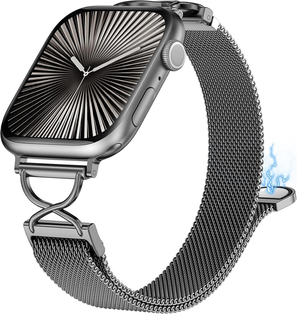 Sleek Elegant Magnetic Strap Compatible with Apple Watch Band 41/40/38/42/44/45/46/49mm for Women Stainless Steel Strap with X-Shaped Clasp for iWatch 10/9/8/7/6/5/4/3/2/1/Ultra(1/2) (Black)