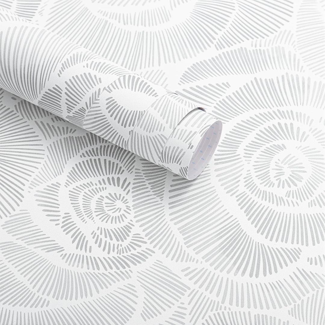 Wudnaye Peel and Stick Wallpaper Grey and White Wallpaper Floral Contact Paper Self Adhesive Removable Vintage Contact Paper Waterproof for Bathroom Bedroom Cabinets Decor 16.9" 78.7" Vinyl