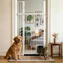 71" Extra Tall Pet Gate with Cat Door, Pressure Mounted Walk Through Gate for Stairs & Doorways, Fits 28.7"-37.5" Adjustable Wide Dog Gates, Auto Close Safety Dog Gate (White)