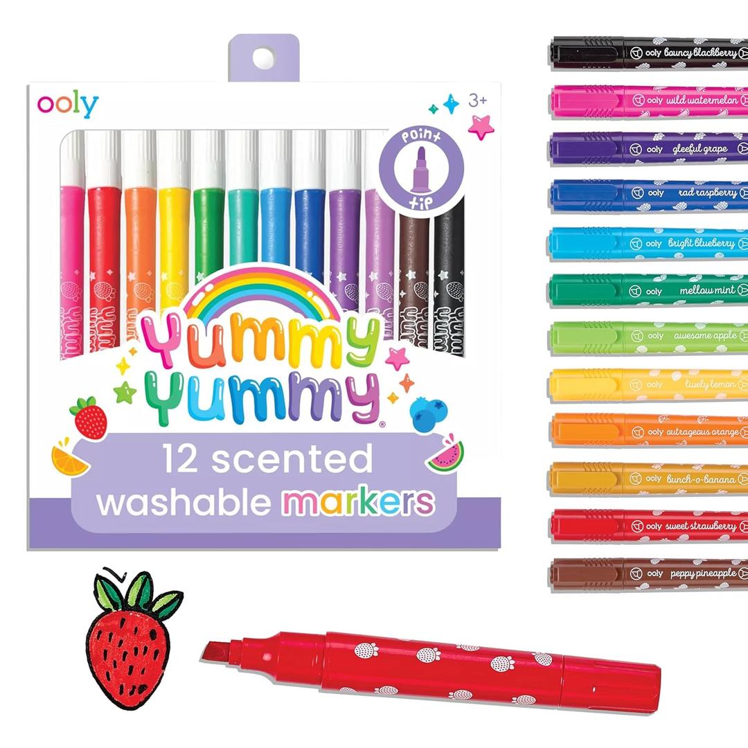 Ooly Yummy Yummy Scented Washable Markers Set of 12 - Scented Markers in 12 Classic Colors, Marker Set Great for Art Supplies, Drawing and Stationery Sets