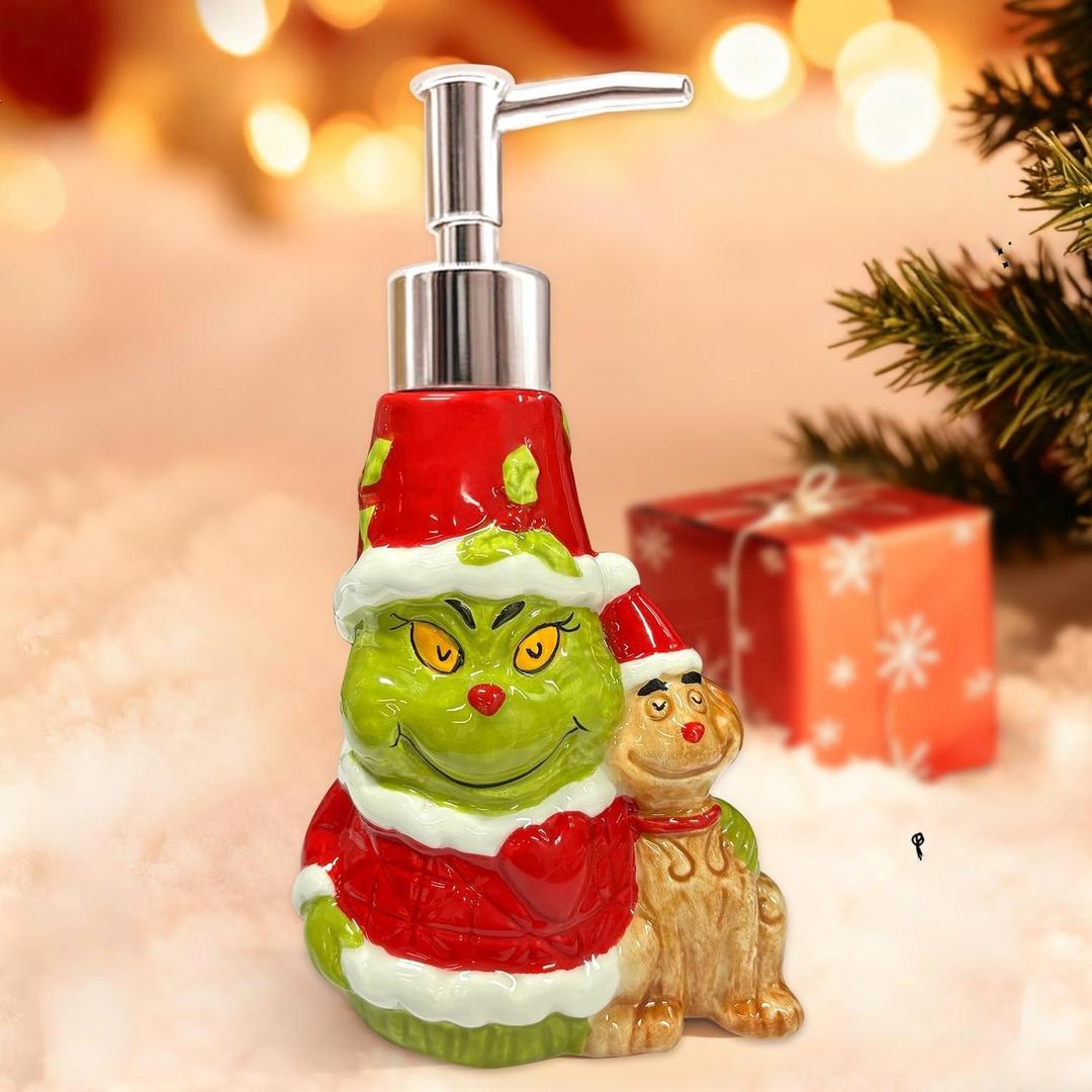Christmas Soap Dispenser, Ceramic Lotion Pump Bathroom Kitchen Hand Soap Dispenser Refillable Bathroom Decorative Soap Pump Merry Christmas Perfect Christmas Decor Gift