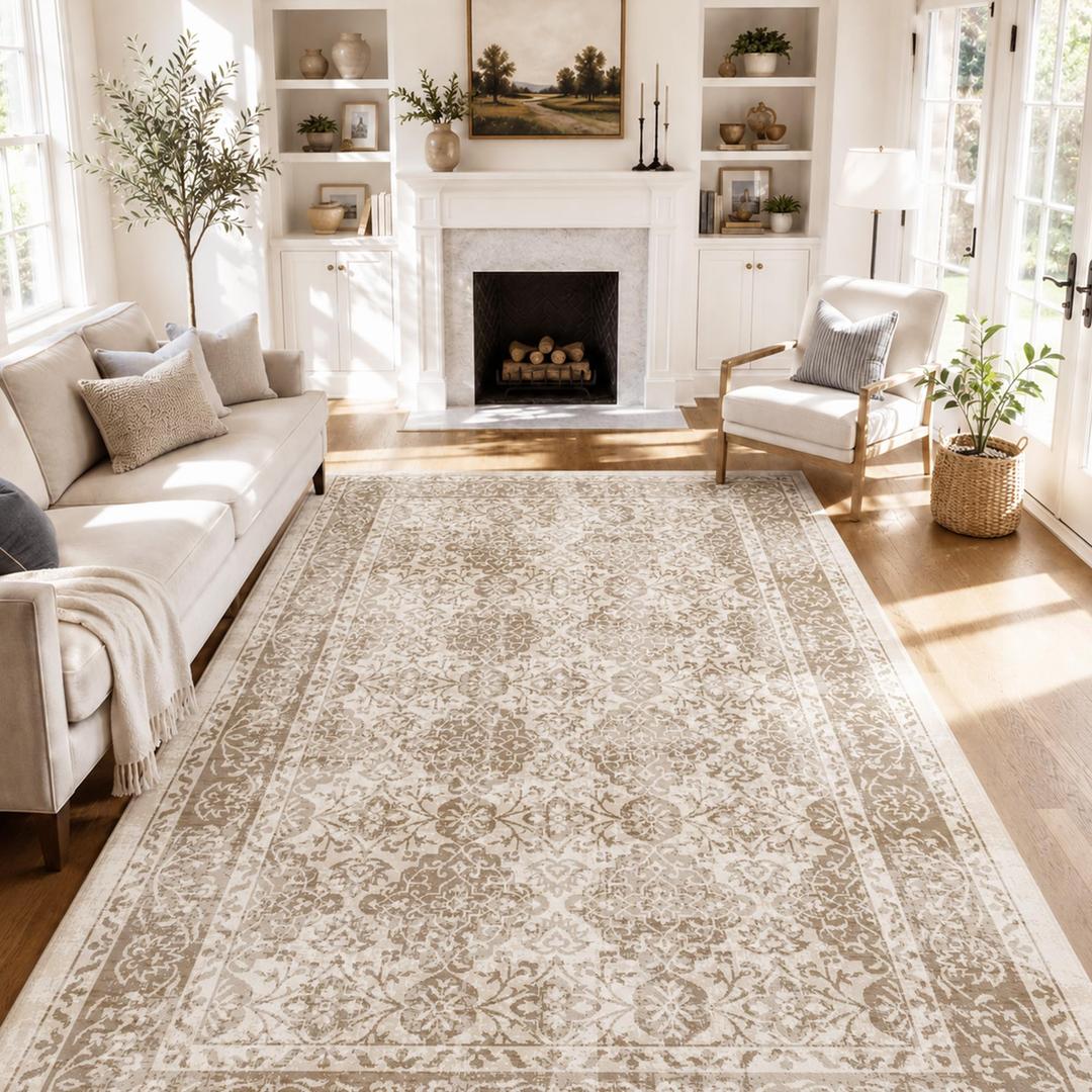 6x9 Area Rug Washable Non-Slip Living Room Rugs,Beige&Brown Area Rug
Soft Vintage Distressed Pattern Carpet for Bedroom Dining Room, Foldable Thin Floor Mat for High Traffic Areas