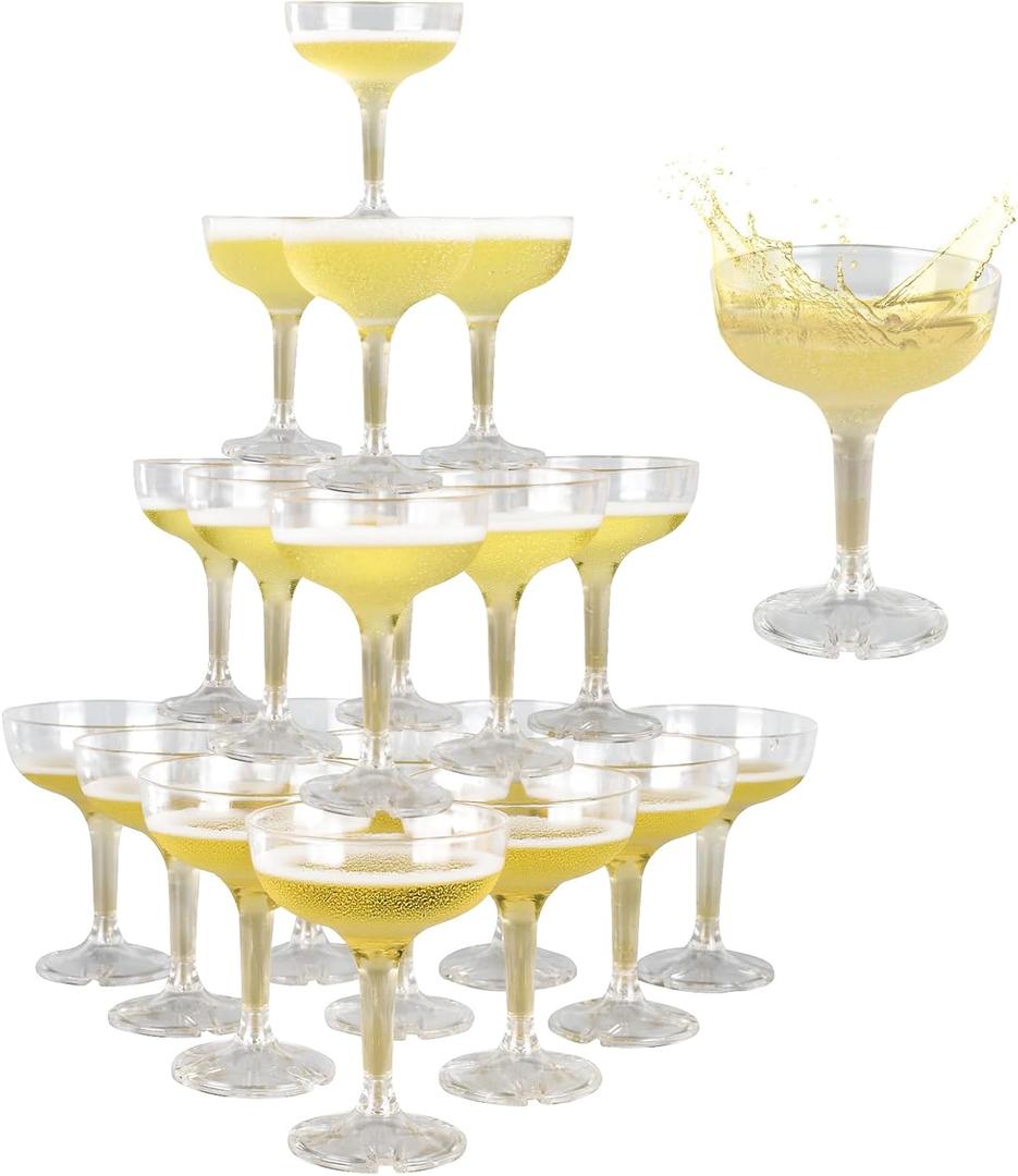 50 PCS champagne tower glasses, 5 oz disposable martini and champagne glasses plastic, plastic coupe glasses, disposable champagne glasses for Weddings & parties