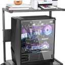 PC Stand Computer Tower Stand 2-Tier Metal CPU Holder with Locking Caster Wheels Suitable for Most PC (Black, L)