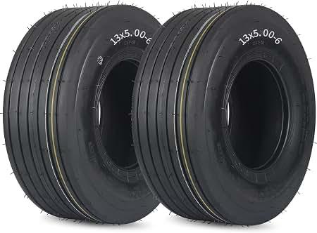 GICOOL (2 Pack) 13x5.00-6 Tubeless Lawn Mower Tires, 13x5.00-6 Riding Lawnmower Straight Rib Tread, 4 Ply