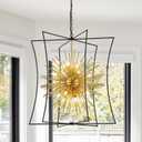 Modern 31.5" Black Gold Sputnik Chandelier for Dining Room Industrial Retro Geometric 16-Light Large Ceiling Pendant Light Fixture for Kitchen Bedroom Living Room Hallway Entryway Foyer