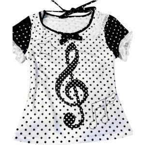 Emo Grunge Tops Y2k Harajuku Music Note Shirt Vintage Gothic 2000s Clothing Whimsy Twee Tees Alt Clothes (White, S)