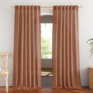 NICETOWN Linen Caramel Curtains & Drapes Privacy with Light Filtering, Rod Pocket & Back Tab Flax Linen Burlap Window Treatments Vertical Drapes for Bedroom/Living Room, W52 x L84, 2 Panels