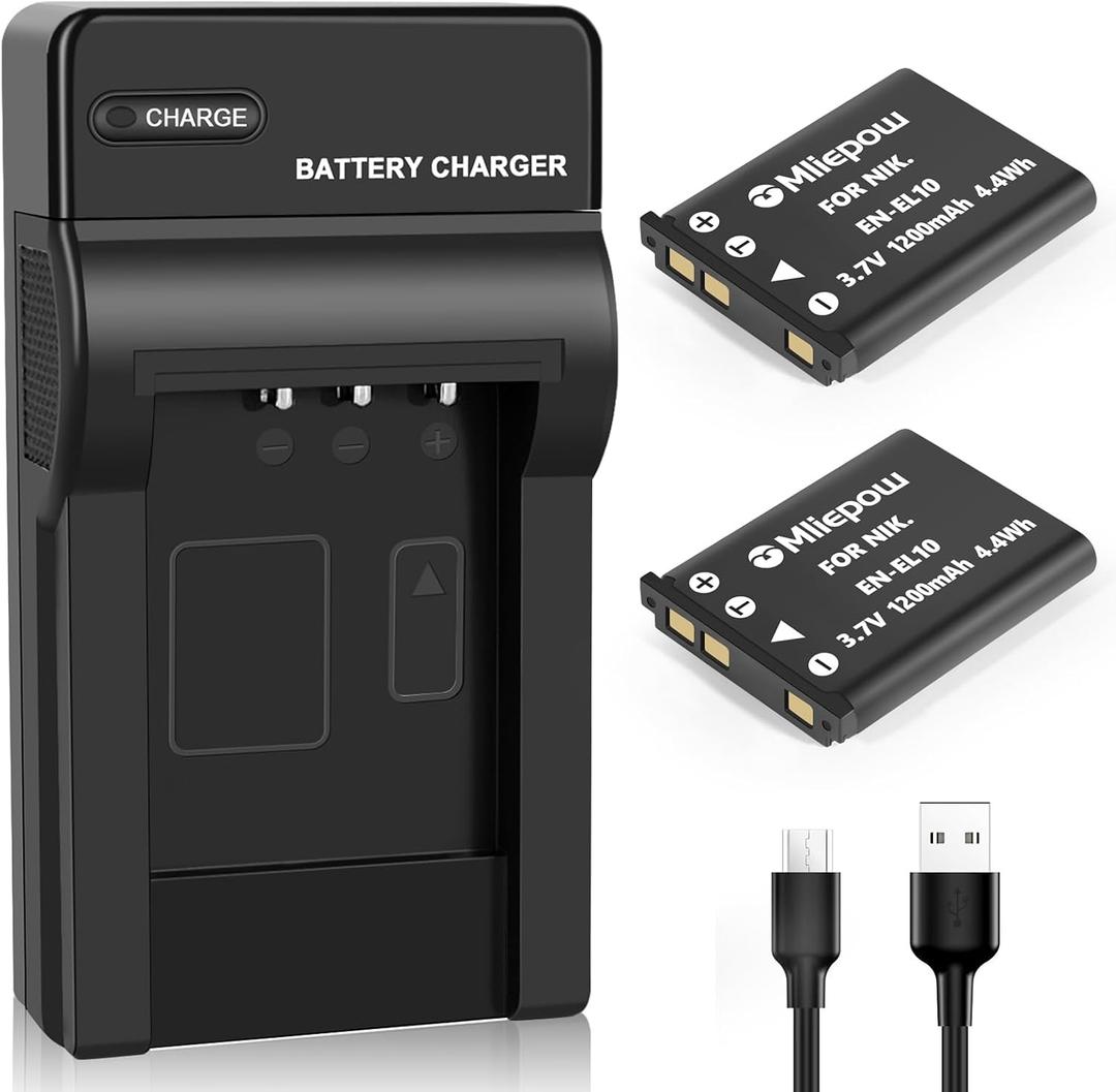 2 Pack EN-EL10 Battery and Micro USB Charger Compatible with Nikon Coolpix S60, S80, S200, S205, S220, S230, S500, S510, S520, S570, S600, S700, S3000, S4000 Digital Cameras, MH-63 Charger