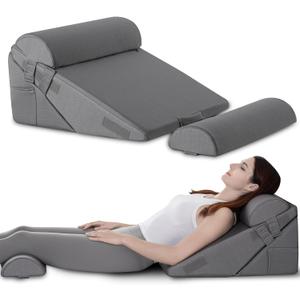 GOHOME Cooling Wedge Pillow Set for After Surgery, 4-Piece Adjustable Memory Foam Bed Wedge Pillow for Sleeping, Acid Reflux, Snoring, Neck Pain and Back Pain, Grey (9 & 12 In (4 Set))