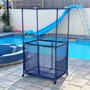 Essentially Yours Pool Equipment Holder with Towel Drying Bars, Mesh Rolling Pool Storage Organizer Bin, Extra Large with Towel Hanger, (34.5" W x 25" L x 62.6" H), Blue Style 418566