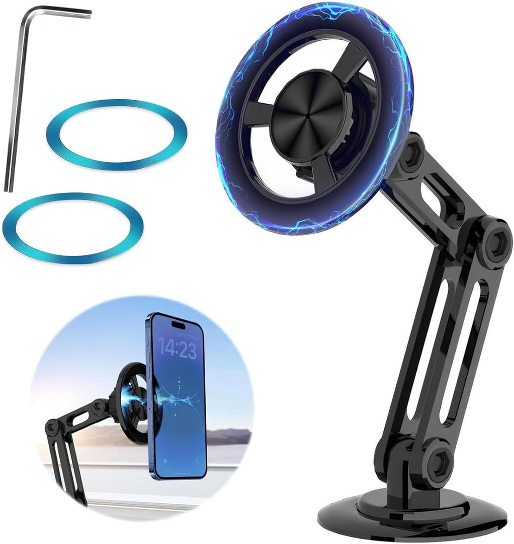 Universal 360 PRO Magnetic Suction Phone Holder Car,Alloy Folding Magnetic Cell Phone Holder for Car [Super Strong Magnet] Bracket Magnetic Dashboard Phone Car Mount for All Smartphone (Black)