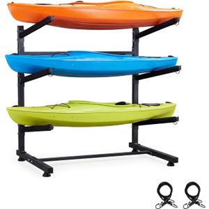Bonnlo Kayak Storage Rack, Freestanding Kayak Stand for Indoor Outdoor Garage/Backyard/Shed, 165LBS Heavy Duty Adjustable Kayak Holder for Boat Dock, Kayak, Canoe, Surfboard & Paddleboard