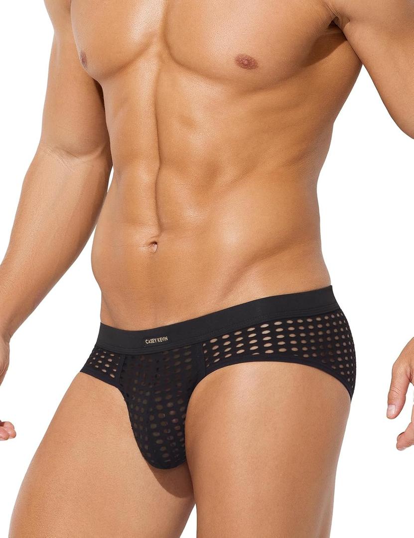 Casey Kevin Men's Mesh Briefs Breathable See Through Fishnet Underwear Low Rise Sexy Panties for Men,Black,Small