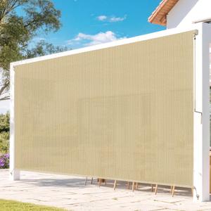 Outdoor Roller Shades for Patio, 9' W x 8' H Cordless Patio Shades Roll Up Outdoor Blinds with Splicing Design, 90% UV Protection for Porch Gazebo Pergola, Sesame