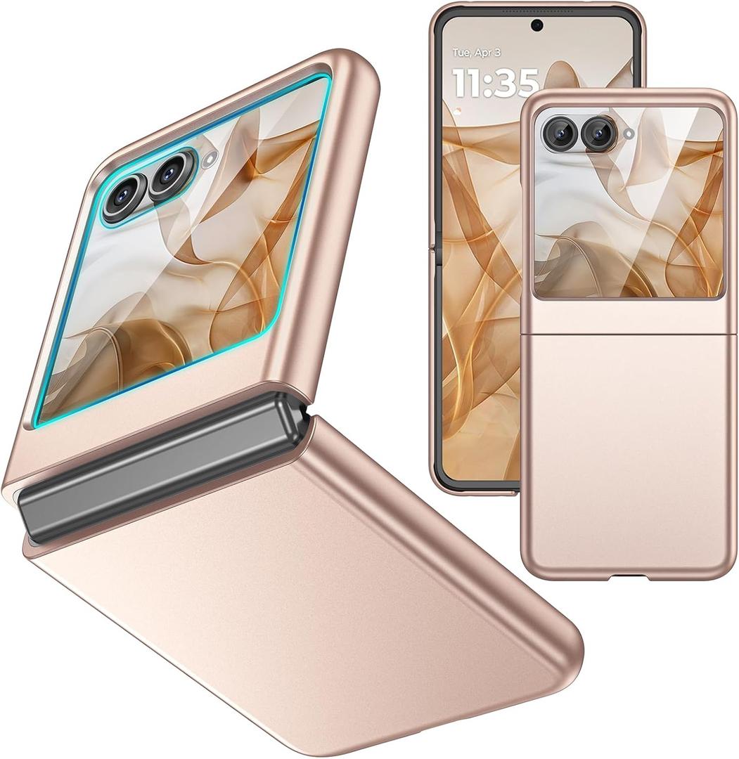 Ruky for Motorola Razr 2025/2024 Case [Not fit Ultra or Plus], Support Wireless Charging, with Built-in Screen Protector Slim Case, Hard Protection Phone Case for Moto Razr 2024, Gold