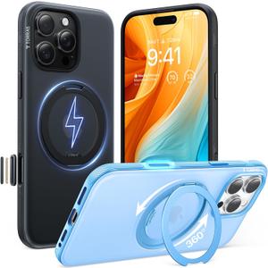 TORRAS 360 Magnetic Stand for iPhone 16 Pro Case, [Fit for MagSafe][Camera Control Button] Mil-Grade Protection Translucent Slim Anti-Scratch Rotatable Ring Kickstand, Obsidian Black, OFitness Series