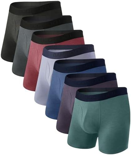 BAMBOO COOL Men's Underwear Breathable Boxer Briefs with Fly Moisture-Wicking Lightweight Underwear 7-Pack M