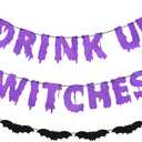 Purple Drink Up Witches Banner Halloween Bachelorette Witches Banner Witches Halloween Party Banners for Witch Bachelorette Haunted Mansion Party Decorations