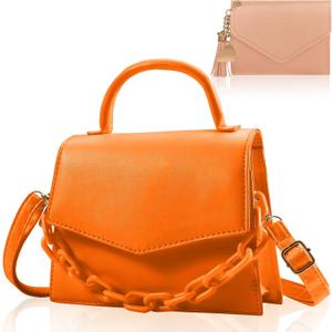 Small Crossbody Bags for Women Girls Trendy Top Handle Satchel Purses with Detachable Acrylic Chain (Orange)