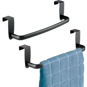 mDesign Steel Metal Wire Over Cabinet Towel Rack Storage Organizer - Hang on Cabinet or Door - Towel Bar Holder for Kitchen - Holds Hand Towels, Washcloths - Spira Collection, 2 Pack, Matte Black