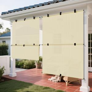 ECOOPTS Roller Shades 5'W x 6'L Patio Sun Shade Outdoor Roller Blinds Roll Up Blinds for Patio Porch Backyard Gazebo Deck Balcony (Beige)