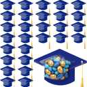 Motiskyy 30 Pack Graduation Cap Candy Card Class of 2026 Grad Party Favor Candy Dome Greeting Card with Tassel Chocolate Holder College High School Graduate Gift Box DIY Supplies (Blue,Gold)