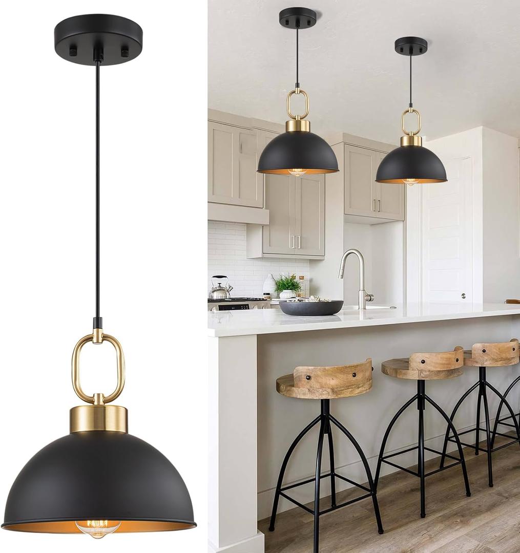 Farmhouse Pendant Lights Kitchen Island,10.2 Inch Industrial Pendant Lighting, Adjustable Height Single Modern Vintage Kitchen Island Lights Fixture, Space Saving Hanging Light for Dining Living Room