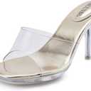 NBUUNBU Clear Heels for Women Sexy Platform High Kitten Heel Transparent Straps Shoes Square Toe Stiletto Comfortable Sandals Mules Pumps 42/10 Gold