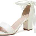 Open Toe Pearl Wedding Shoes for Bride High Heels Bridal Shoes Chunky Block Heels with Bow, Ivory, 10