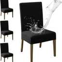 MOSAYT 100% Waterproof Dining Room Chair Covers Set of 4, Super Fit Stretch Jacquard Parson Chairs Slipcovers Removable Washable Chair Seat Protectors for Home, Kitchen, Banquet (Black)