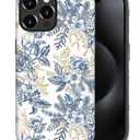 Case Compatible with iPhone 15 Pro,Double Layer Protection, Matte Finish, Anti-Drop and Anti-Fingerprint Armor -Floral Wind Blue line Floral Print