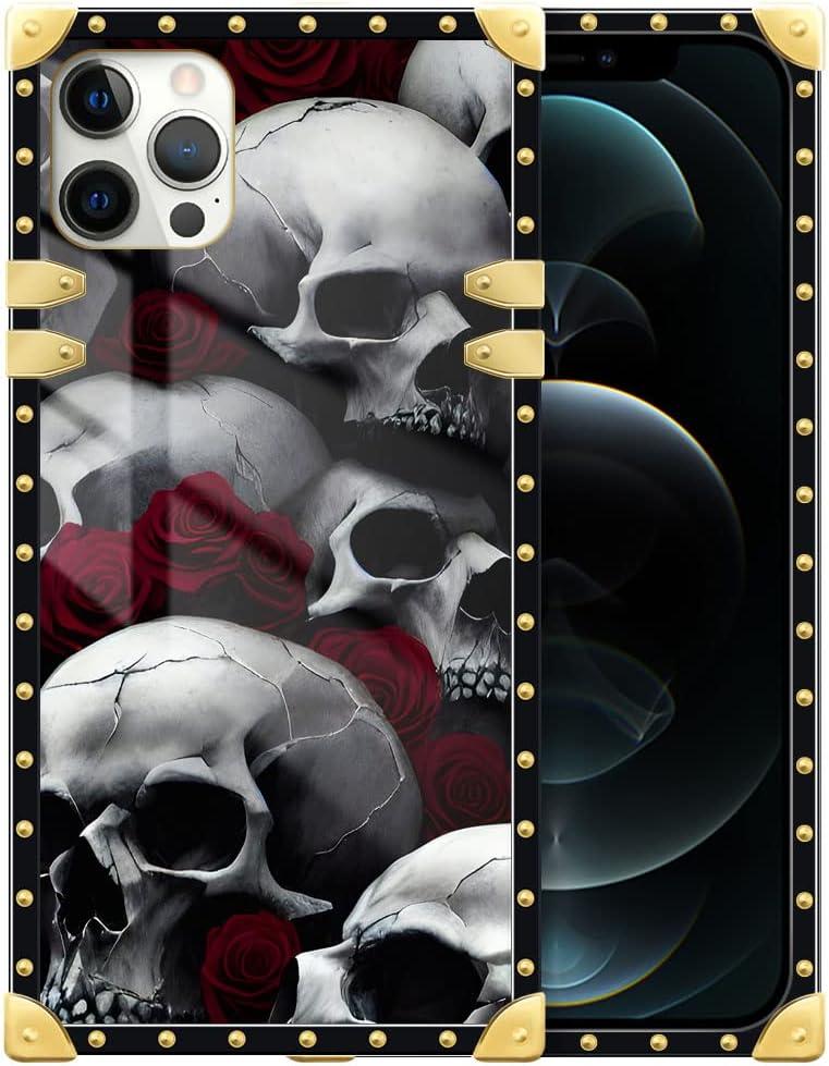DAIZAG Case Compatible with iPhone 15,Golden Shockproof Phone Gift Case,Roses and Skeletons