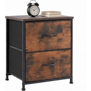 NEWBULIG Night Stand, Small Dresser with Two Fabric Drawers & Wooden Top, Bedside Table End Table for Bedroom Living Room, College Dorm Side Tables Living Room Nightstands, Brown (11.8"D x 18"W x 20"H(1P))