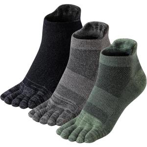 Merino Wool Toe Ankle Hiking Socks Compression Support Breathable Thick Cushion No Show Socks for Women&Men 3 Pairs (Medium, Dark)