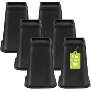 6 Pack Furniture Risers 8 Inch, Bed Risers Heavy Duty for Table Desk Couch Chair Sofa Cabinet Bed Frame Dorm, Square Table Leg Risers Lift Height 8", Black