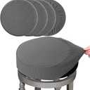 BUYUE 4 Pcs Bar Stool Covers, Luxury Fabric Dia.16-18" Round Stretchy Crease-Resistant Washable Jacquard Dustproof Stool Seat Slipcover, L-Dark Grey-Set of 4