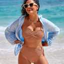 Pink Queen High Waisted Bikini Sets for Women Twist Front Bandeau Top Metal Ring Swimsuits Bathing Suit (L)