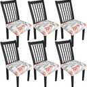 Stretch Dining Chair Seat Covers Set of 6,Dining Chair Slipcovers, Floral Printed Chair Covers,Soft Fabric Washable Upholstered Chair Seat Protector, No Rear Covers for Home Kitchen Dining Room (Whitecherry Blossoms)