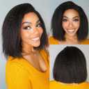 Jessica Hair 5x5 Closure Wig - Kinky Straight Short Bob Brazilian Remy Human Hair Wig With Transparent Lace for Black Women - Pre-Plucked With Baby Hair (10 Inch)