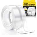 Extra Strong Double Sided Tape Heavy Duty (2 Rolls, Total 20 FT), Clear Removable Two Sided Nano Tape Adhesive, Double Stick Mounting Tape for Poster, Rug, Picture Hanging Strips, Office & Outdoor