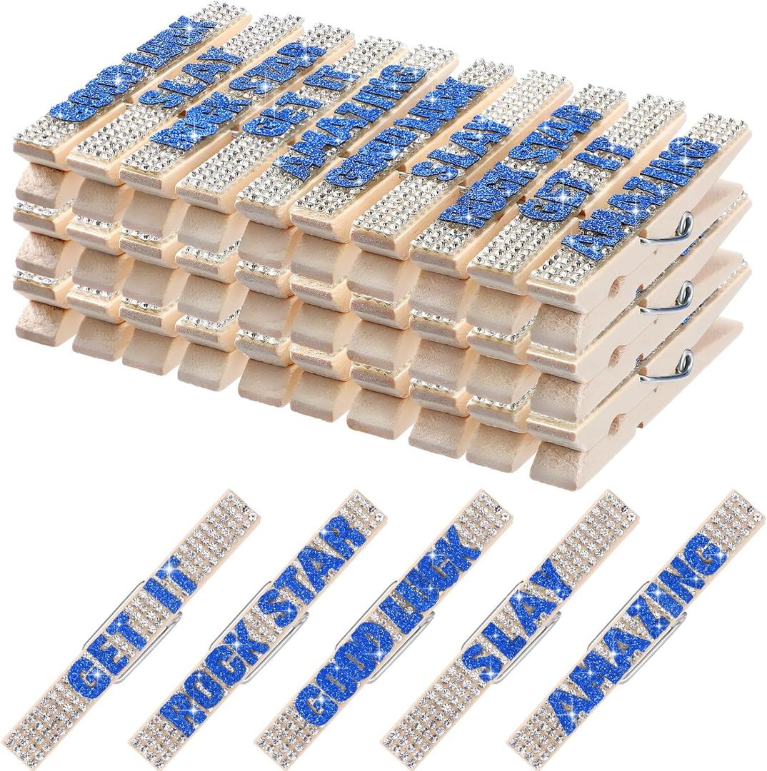 Ecation 30 Pcs Cheerleading Rhinestone Volleyball Spirit Clips Competition Cheer Pins Clothespins Cheer Charms for Clothes Pins Gifts Sports Volleyball Team Party Favors Accessories Bulk(Blue)