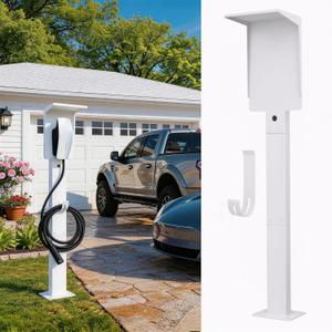 Outdoor EV Charger Pedestal for Tesla & J1772 Charger,Weatherproof,Protect,Heavy Duty,Corrosion Resistant,Easy to Install,White