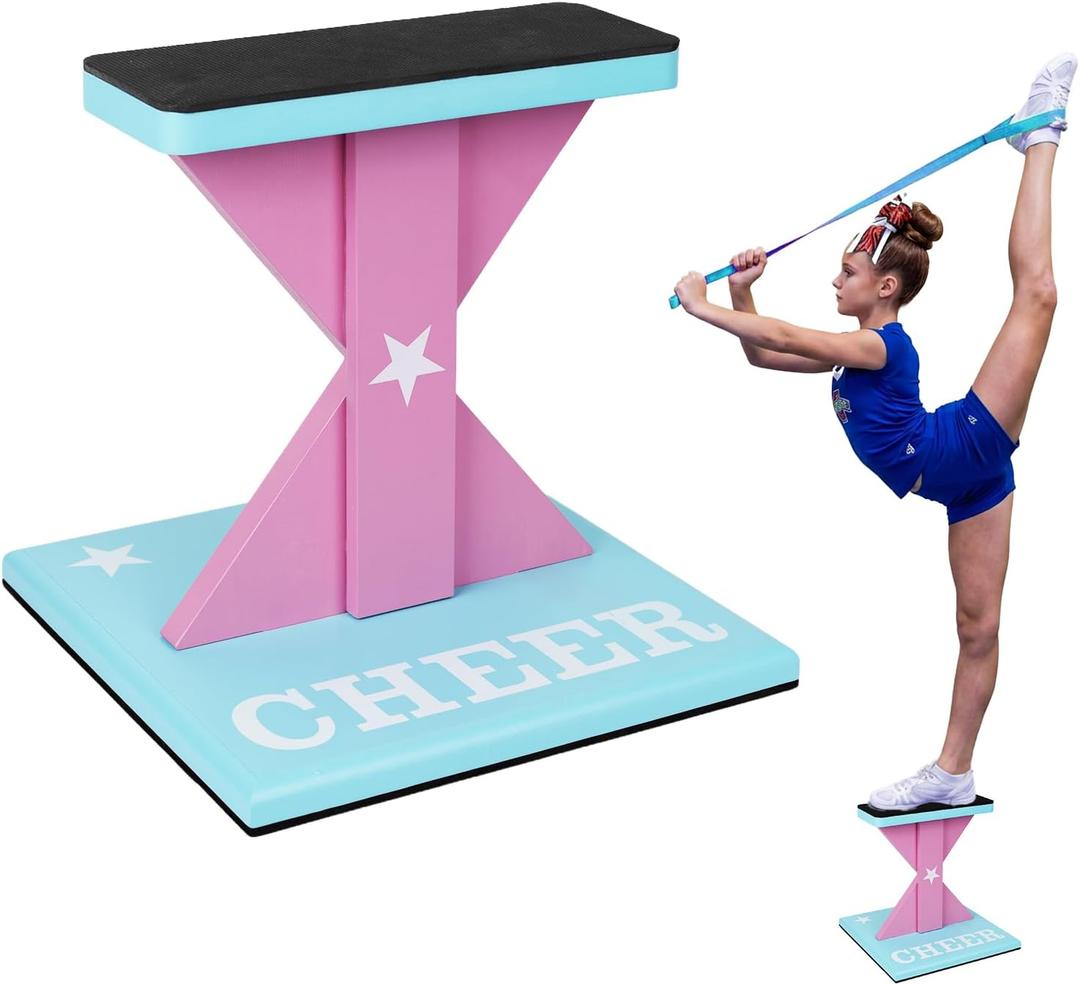 Wooden Cheer Stunt Training Stand with Non-Slip Pads, Cheerleading Balance Trainer Stable Base Cheer Flyer Stand for Flexibility Core Strength and Coordination Training
