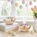 Easter Bunny Resin Decor Set of 2  Cute Rabbit Figurines in Basket with Eggs, Spring Easter Table Decorations for Home, Farmhouse, Office & Party Centerpiece Tiered Tray Shelf Mantel