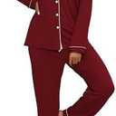 ZMJ Womens Pajamas Sets 2 Piece Long Sleeve and Pant Pj Sets Button Up Sleepwear Large