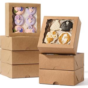 JCXGRVC100 Pcs 6x6x2.5Inches Chocolate Strawberries Boxes Charcuterie Boxes Cake Boxes Bakery Boxes with Full Window Cakesickle Truffle Cookies Boxes Treat Box for Christmas Valentine's